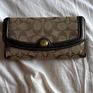 Coach Signature Canvas Wallet in Brown and Black